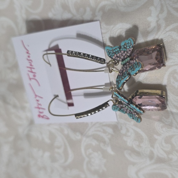 Betsey Johnson Butterfly Dangle Earrings with Pink and Blue Accents - Picture 3 of 4
